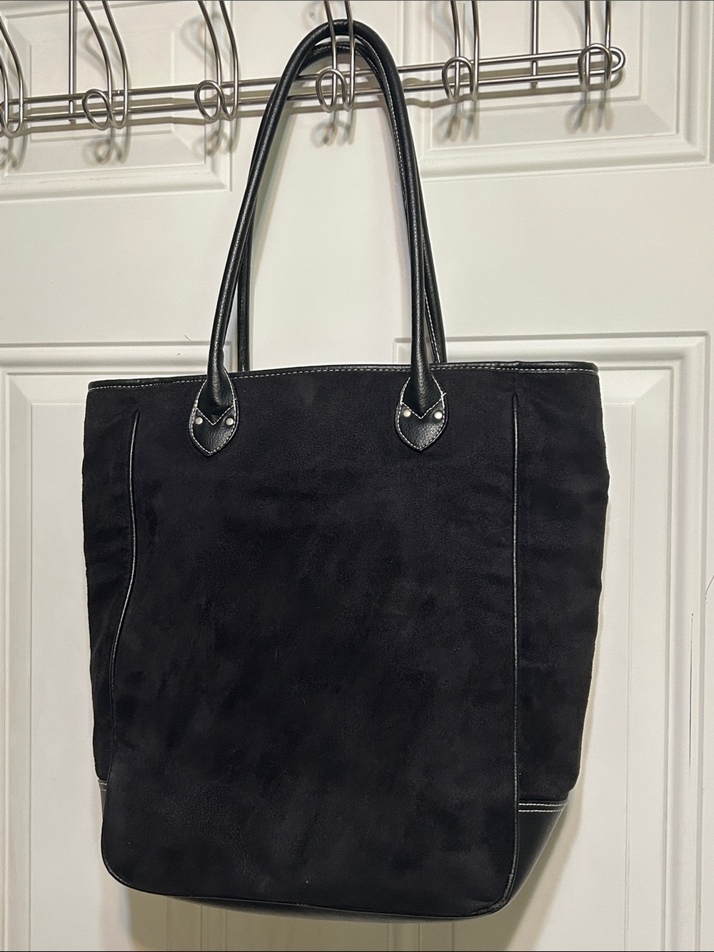 Classic Black Suede Tote with Leather Trim